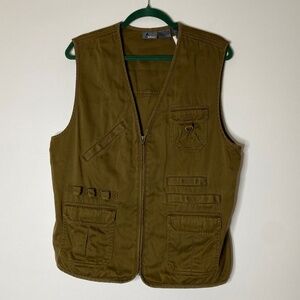 VINTAGE LIZWEAR Army Green 100% Cotton Utility Zip Front Vest Size Medium